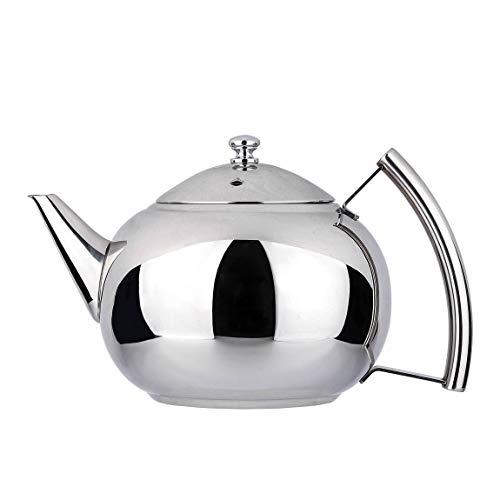 1.5 Liter Teapot Gold Pot with Infuser for Loose Tea Leaf Stainless Steel Coffee Kettle 6 Cup Stovetop Tea Pot Strainer Office Hot Water Mirror Finish 1.6 Quart 51 Ounce by Onlycooker