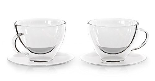 ecooe Double Wall Thermo Coffee Cups Glasses 240ml for Espresso Latte Cappuccino Set of 2 