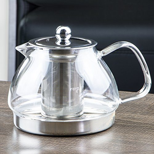 TOYO HOFU Clear Glass High Borosilicate Glass Heat Resistant Teapot with Infuser,Induction Cooker Kettle Pot,800ml 