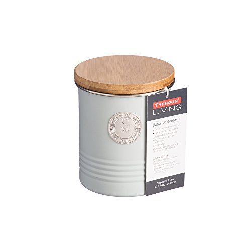 Durable Carbon Steel Design with a Hard-wearing Matte Coating Typhoon Living Putty Tea Canister 33-3/4-Fluid Ounces Airtight Bamboo Lid 