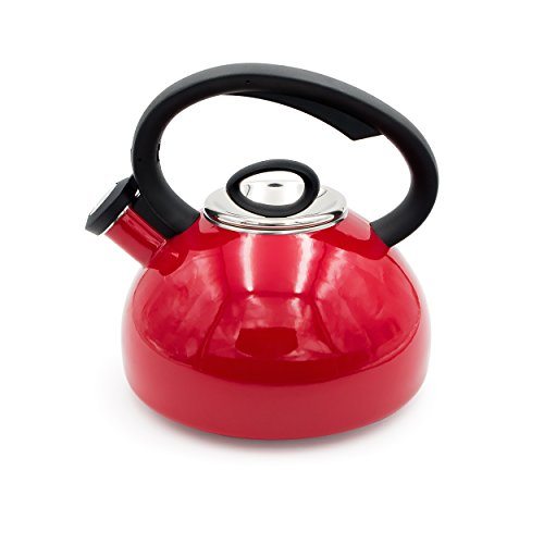 Whistling Tea Kettle for Stovetop 2-Quart Teapots Red Porcelain Enameled Tea Kettles Costa by AIDEA 