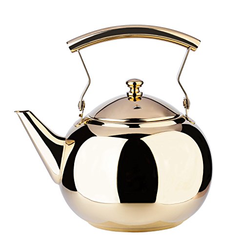 1.5 Liter Teapot Gold Pot with Infuser for Loose Tea Leaf Stainless Steel Coffee Kettle 6 Cup Stovetop Tea Pot Strainer Office Hot Water Mirror Finish 1.6 Quart 51 Ounce by Onlycooker