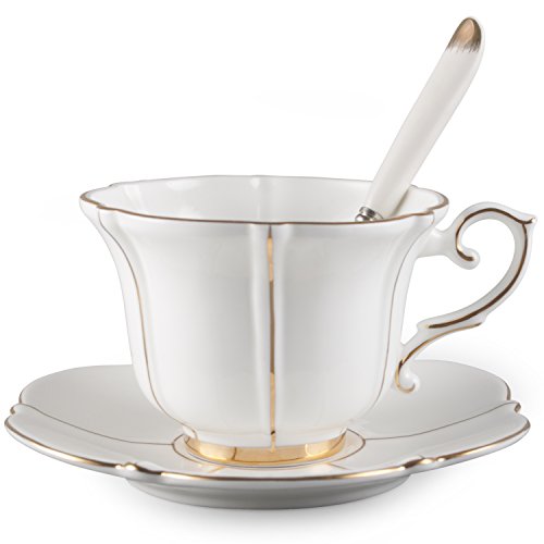 Neolith Vintage White Bone China Tea Coffee Cup Spoon and Saucer Set ...