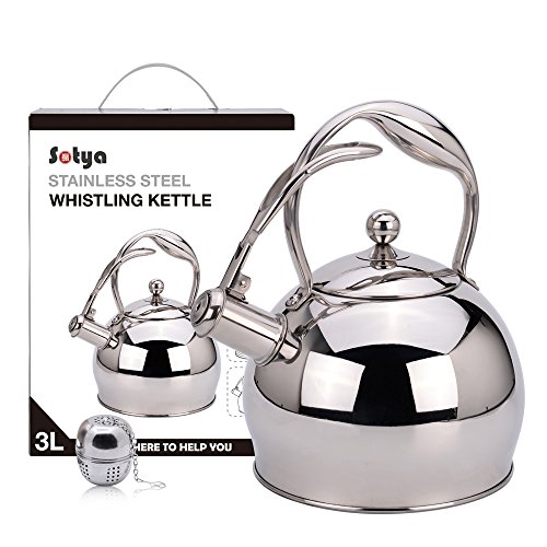 Sotya Best Teakettle Whistling Stainless Steel stove top Teapot 2.75 Quart Tea Kettle Pot Stovetop,1 free detachable anti-hot gloves and 1 Infuser Included Champagne Color SSH-001