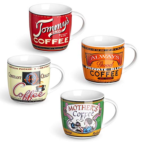 Retro Style Mug Sets Cocoa Large Porcelain Cups for Coffee Tea White Housewarming Gift Set of 6 LIFVER 18 Ounces Coffee Mugs 