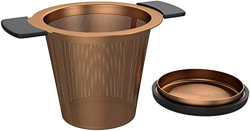 high Quality & Functional Practical Tea Strainer for teapots or Cups bonVIVO Puri Stainless Steel Tea Infuser for Loose Leaf Tea Copper-Look mesh Tea Filter with lid 